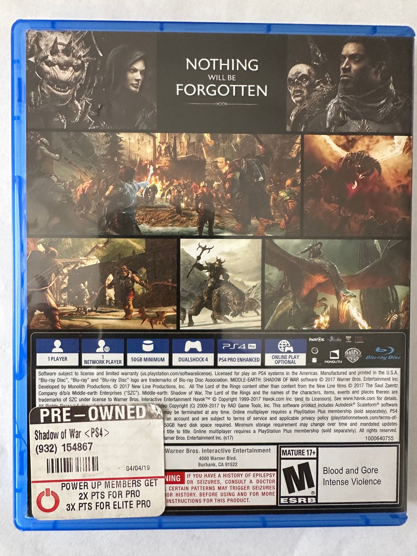 Middle earth shadow of war for the PS4