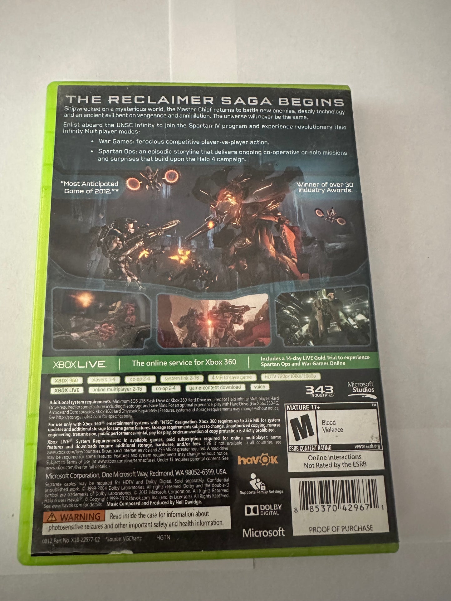 Halo 4 for the Xbox 360. Missing manual